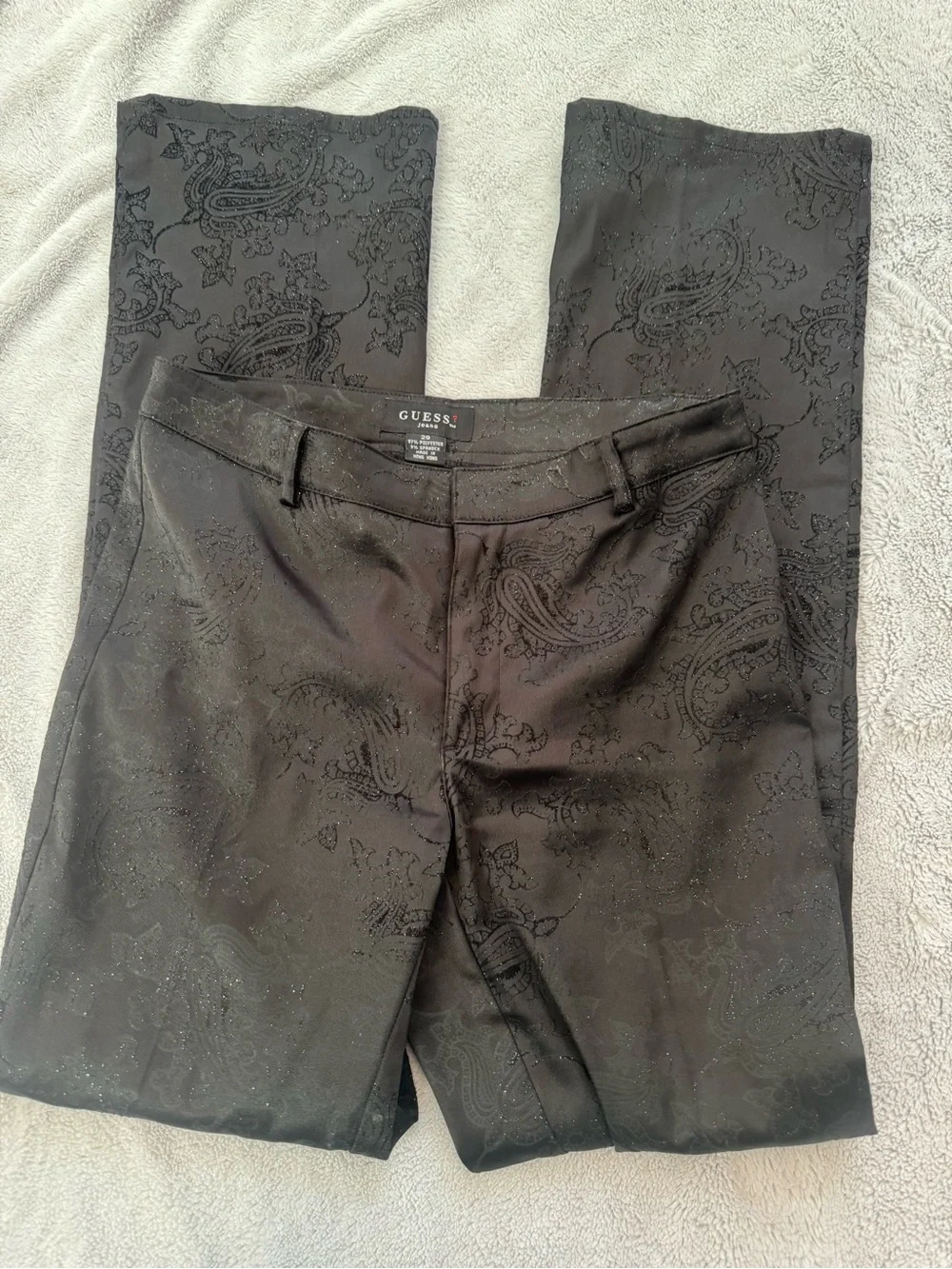Guess Vintage Black Flocked Paisley Sparkle Pants Size 29 Y2K Gothic Bootcut
